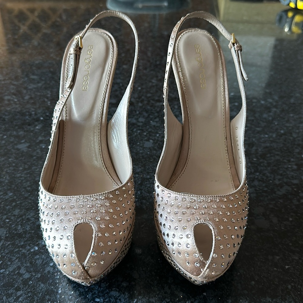 Sergio Rossi Nude/Beige Crystal Heels, 40